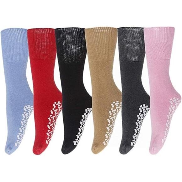 Womens Non-Slip Medical Non-Binding Socks, Cotton With Rubber Gripper Bottom - Picture 7 of 7